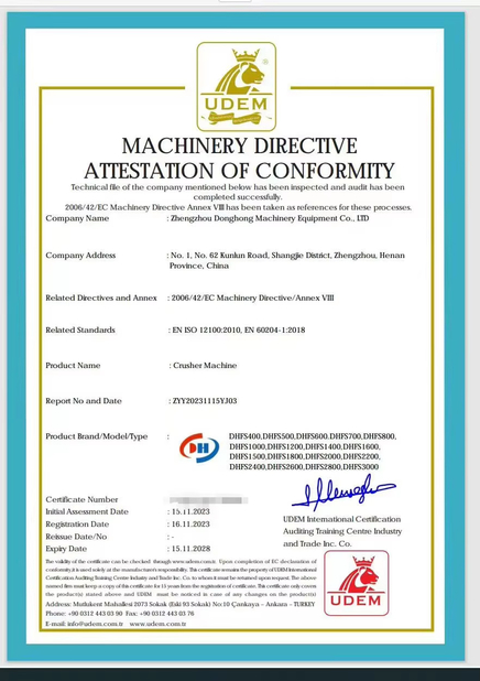 China Zhengzhou Donghong Mechanical Equipment Co., Ltd. certificaciones